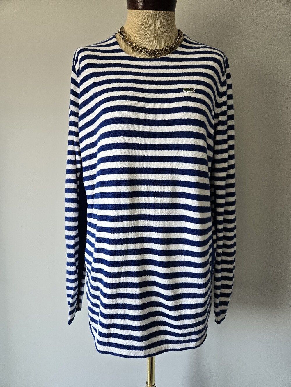 Lacoste Blue & White Striped Long Sleeve Knit Top. Size M/L